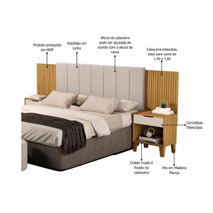 Imagem de cabeceira box elena ajustavel com estofado mesa de cabeceira ideal para colchao casal e queen