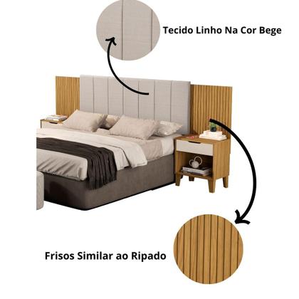 Imagem de cabeceira box elena ajustavel com estofado mesa de cabeceira ideal para colchao casal e queen