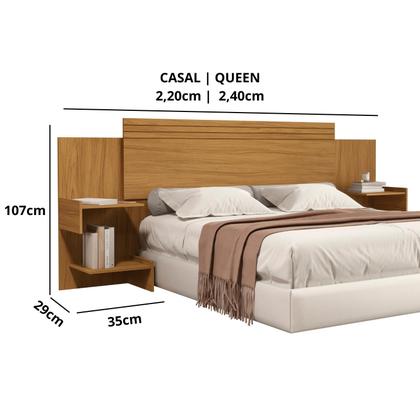 Imagem de cabeceira box extensível aurora 140 160 casal queen com mesa de cabeceira design moderno MDF com nichos