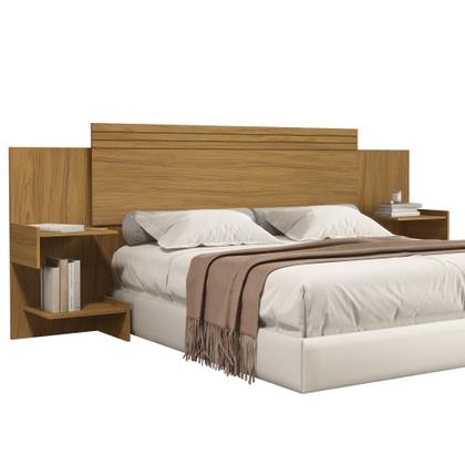 Imagem de cabeceira box extensível aurora 140 160 casal queen com mesa de cabeceira design moderno MDF com nichos