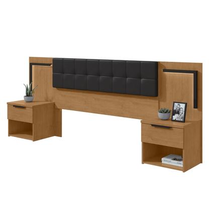 Imagem de Cabeceira Box Lopas Calitan Tecido material sintético Preto C/led AMÊNDOA CLEAN/PRETO FOSCO