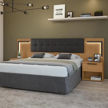 Imagem de Cabeceira Box Lopas Calitan Tecido material sintético Preto C/led AMÊNDOA CLEAN/PRETO FOSCO