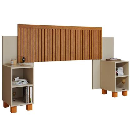 Imagem de Cabeceira Box Mumbai Ripada Ajustável com Nicho Extensível para Cama Casal/queen Off White/naturale