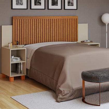 Imagem de Cabeceira Box Mumbai Ripada Ajustável com Nicho Extensível para Cama Casal/queen Off White/naturale