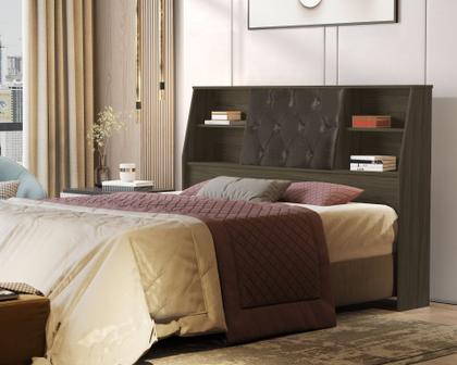 Imagem de Cabeceira Box Para Colchão Casal 1,40 Nubia Castanho Moderno Com Estofado Sued Nogal Para Quarto Design Classico