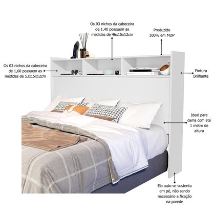 Imagem de Cabeceira Box Queen Melissa 160cm com Nichos para cama Estilo Moderno Alto Padrão Compacta MDF clean