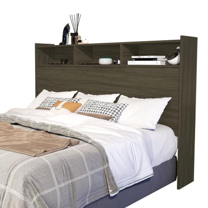 Imagem de Cabeceira Box Queen Melissa 160cm com Nichos para cama Estilo Moderno Alto Padrão Compacta MDF clean