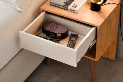 Imagem de Cabeceira Box Zara Freijó com Off White Casal e Queen Extensível com Mesa de Cabeceira e Capitonê - Robel