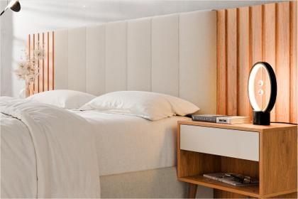 Imagem de Cabeceira Box Zara Freijó com Off White Casal e Queen Extensível com Mesa de Cabeceira e Capitonê - Robel