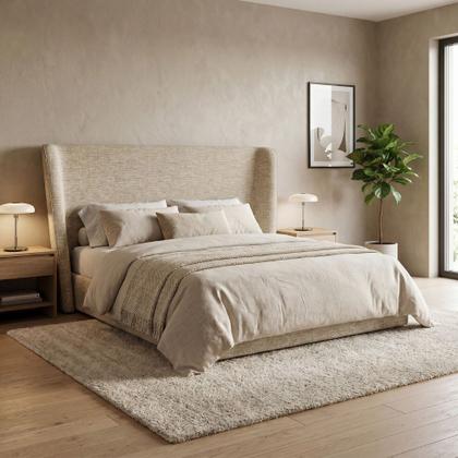 Imagem de Cabeceira Cama Box Casal 140cm Nilo P05 Linho Bege - Lyam Decor