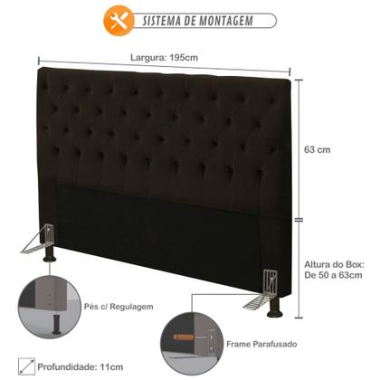 Imagem de Cabeceira Cama Box Casal 195cm Cristal Suede Chocolate - JS Móveis