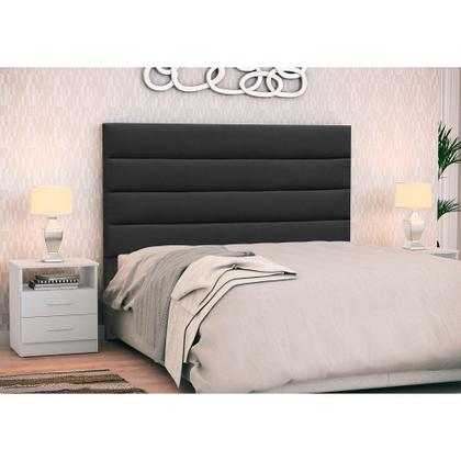 Imagem de Cabeceira Cama Box Casal King 195cm Greta Suede Preto e 2 Criados Branco - Mpozenato