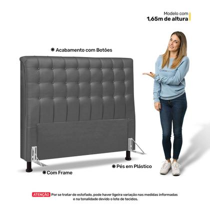 Imagem de Cabeceira Cama Box Casal King Size Ciara 195cm Botonê com Frame Suede Cinza - Desk Design