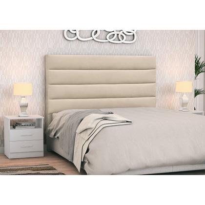 Imagem de Cabeceira Cama Box Casal Queen 160cm Greta Suede Bege e 2 Criados Branco - Mpozenato