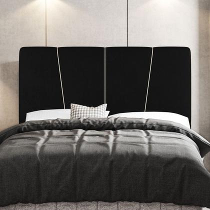 Imagem de Cabeceira Cama Box Casal Queen Size Amber 160cm Estofada Suede Preto - Desk Design