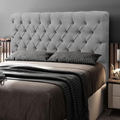 Imagem de Cabeceira Cama Box Casal Queen Size Lylla 160cm Capitonê Com Frame Linho Cinza - Abmaza