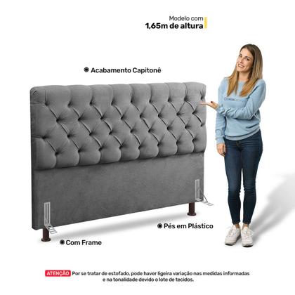 Imagem de Cabeceira Cama Box Casal Queen Size Lylla 160cm Capitonê com Frame Suede Cinza - Desk Design