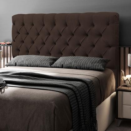 Imagem de Cabeceira Cama Box Casal Queen Size Lylla 160cm Capitonê com Frame Suede Marrom - Desk Design