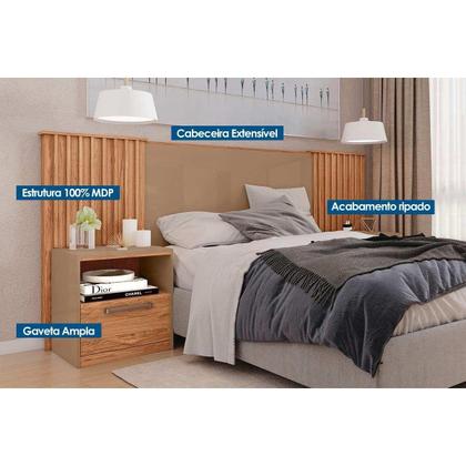 Imagem de Cabeceira Cama Box Estofada Extensível Casal/Queen/King Lucius 2 Mesas c/ 1 Gaveta Buriti/Fendi - Caemmun