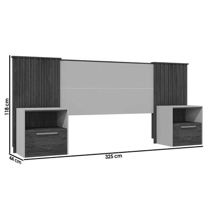 Imagem de Cabeceira Cama Box Estofada Extensível Casal/Queen/King Lucius 2 Mesas c/ 1 Gaveta Buriti/Fendi - Caemmun