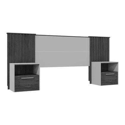 Imagem de Cabeceira Cama Box Estofada Extensível Casal/Queen/King Lucius 2 Mesas c/ 1 Gaveta Buriti/Fendi - Caemmun