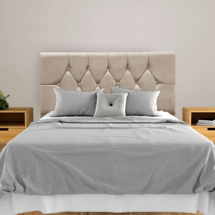 Imagem de Cabeceira Cama Box Estofada Queen 160 cm Geovana Suede Bege