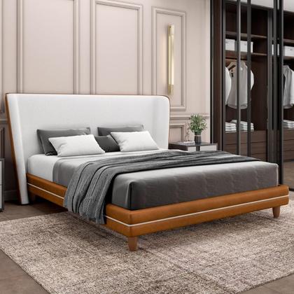 Imagem de Cabeceira Cama Box King 195cm Nilo P05 material sintético Whisky Bouclê Cru - Lyam Decor