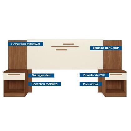 Imagem de Cabeceira Cama Box Madeirado Casal/Queen Loanda c/ 2 Mesas e 2 Gavetas Jatobá/Areia - Santos Andirá