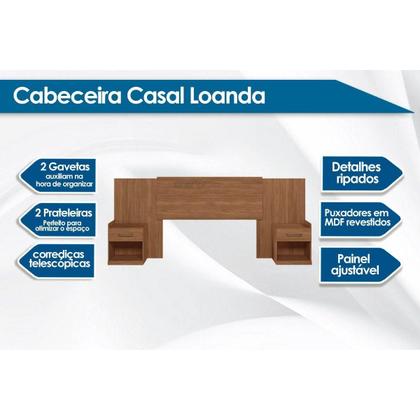 Imagem de Cabeceira Cama Box Madeirado Casal/Queen Loanda c/ 2 Mesas e 2 Gavetas Jatobá/Grafite - Santos Andirá