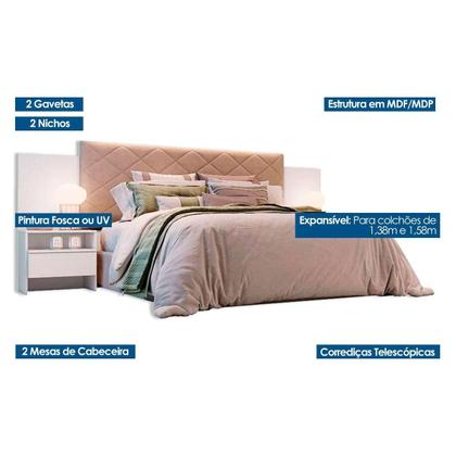 Imagem de Cabeceira Cama Box Madeirado Cor Cumaru Casal Everest Plus 2 Mesas c/ 2 Gavetas Cumaru - Novo Horizonte
