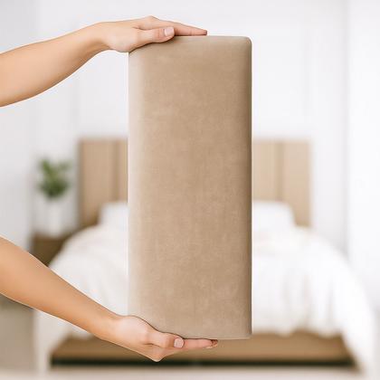 Imagem de Cabeceira Cama Box Queen Módulos Veludo Luxo Estofada Painel Decorativo Kit 8 Modulos Areia