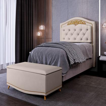 Imagem de Cabeceira Cama Box Solteiro 90cm Com Calçadeira Baú Imperial J02 Veludo Bege - Mpozenato