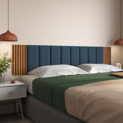 Imagem de Cabeceira Cama King 10 Módulos Estofados e 4 Módulos Ripados MDF