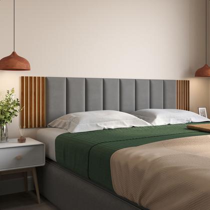 Imagem de Cabeceira Cama King 10 Módulos Estofados e 4 Módulos Ripados MDF