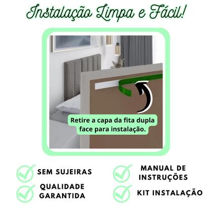 Imagem de Cabeceira Cama King Tecido material sintético 200x60cm Kit com 10 Módulos Estofados Auto Adesivo