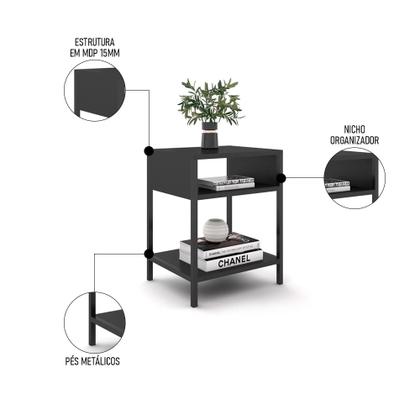 Imagem de Cabeceira Casal 140cm Cristal Bouclê Mostarda e 2 Mesas Laterais Plaza LC1 Preto - Mpozenato