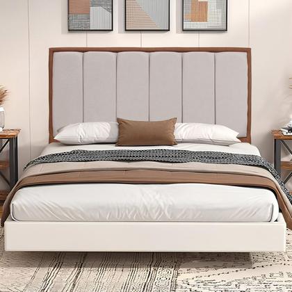 Imagem de Cabeceira Casal 140cm material sintético Tecido Bouclê Madeira Maciça Estofada Quarto Parede Fixa Cama Box Nobre