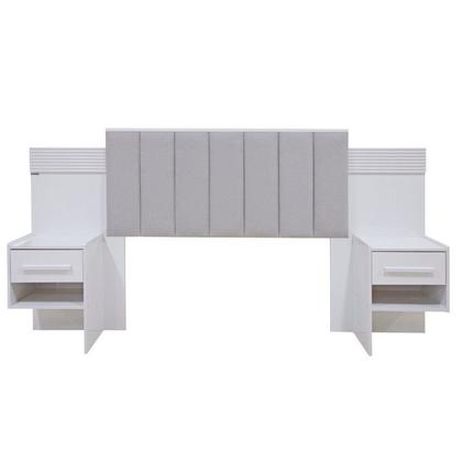 Imagem de Cabeceira Casal 140cm Ripada 100% MDF Estofada Isis com 02 Mesas de Cabeceira Espresso Móveis Marrom