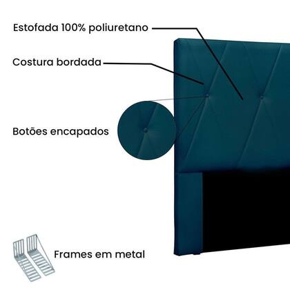 Imagem de Cabeceira Casal 140cm Veludo Aquilla Azul