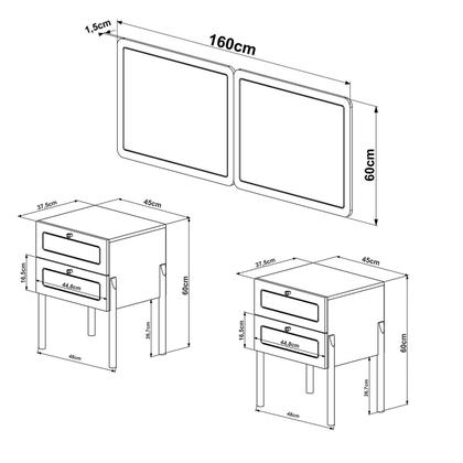 Imagem de Cabeceira Casal 160cm e 2 Mesas de Cabeceira com Gavetas