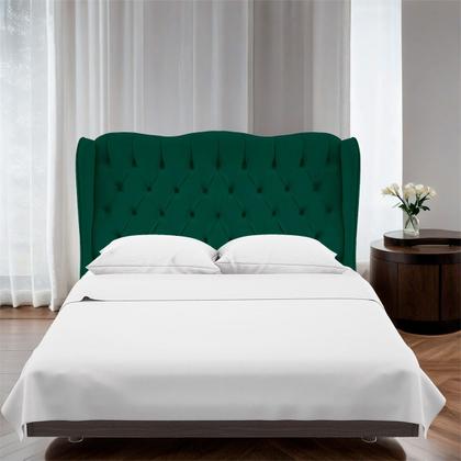 Imagem de Cabeceira Casal Estofada 150cm para Cama Aurora Suede Verde Esmeralda