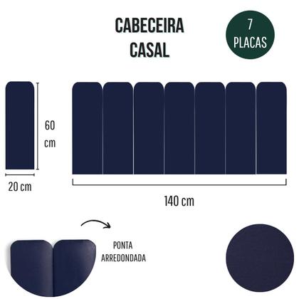 Imagem de Cabeceira Casal Estofada de Colar na Parede Kit 7 Placas Modelo Arredondada - Várias Cores