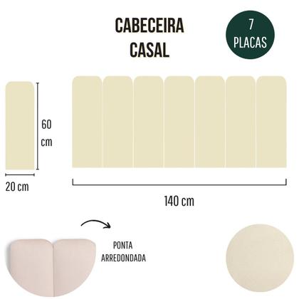 Imagem de Cabeceira Casal Estofada de Colar na Parede Kit 7 Placas Modelo Arredondada - Várias Cores