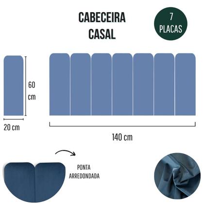 Imagem de Cabeceira Casal Estofada de Colar na Parede Kit 7 Placas Modelo Arredondada - Várias Cores