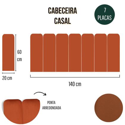 Imagem de Cabeceira Casal Estofada de Colar na Parede Kit 7 Placas Modelo Arredondada - Várias Cores