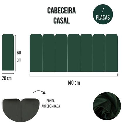 Imagem de Cabeceira Casal Estofada de Colar na Parede Kit 7 Placas Modelo Arredondada - Várias Cores