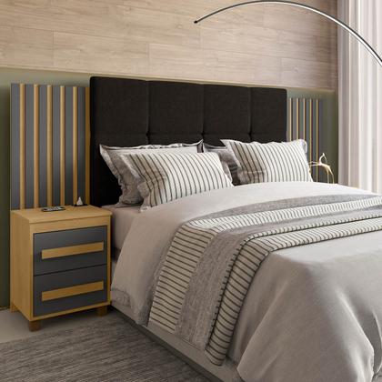 Imagem de Cabeceira Casal Extensível com 2 Mesas de Apoio Ripado e Estofado Cinamomo com Grafite Suíça - RV Móveis