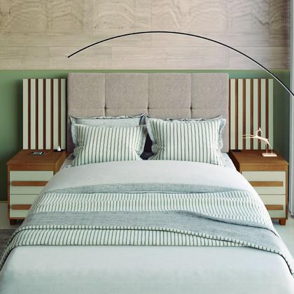 Imagem de Cabeceira Casal Extensível com 2 Mesas de Apoio Ripado e Estofado Cinamomo/Off White Suíça RV Móveis