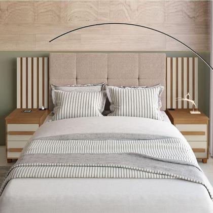 Imagem de Cabeceira Casal Extensível Com 2 Mesas De Apoio Ripado E Estofado Cinamomo/Off White Suíça