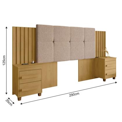 Imagem de Cabeceira Casal Extensível com 2 Mesas de Apoio Ripado e Estofado Cinamomo Suíça - RV Móveis